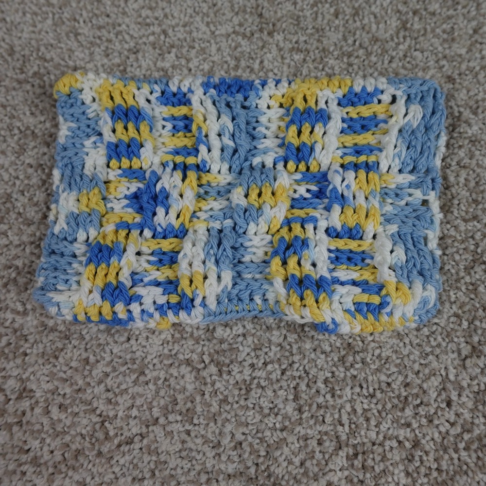 Handmade Reusable Crochet Mop Cover Blue Yellow Cotton Swiffer Compatible Pad - Picture 3 of 5